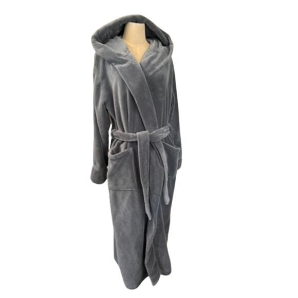 "ALEXANDER DEL ROSSA" women's PLUSH Gray Robe Belted Hooded Spa SZ L Pockets - Picture 1 of 9